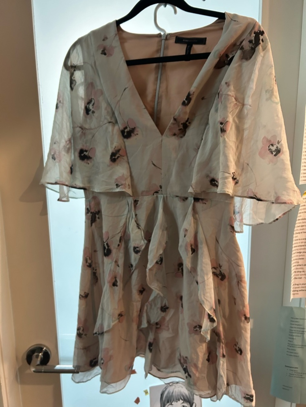 BCBGMaxAzria Pale Cream Mini Dress with Pink Floral Print